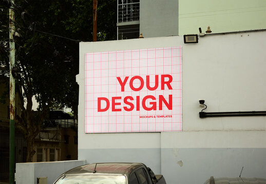 Mockup Of Customizable Poster On Building