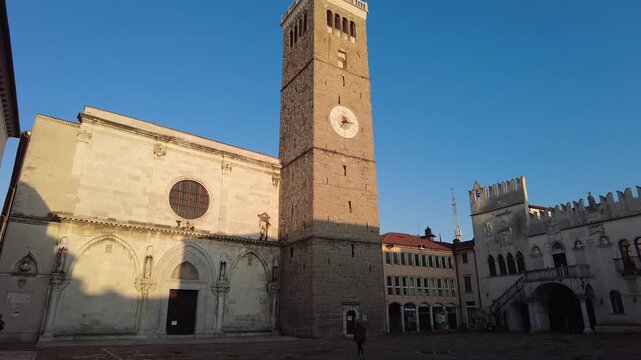 Upward tilt from bell tower to Koper old town hall square