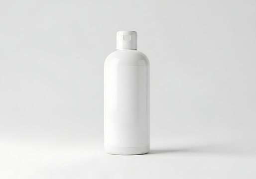 Isolated blank white plastic pet shampoo bottle with flip top cap for grooming product branding and cosmetic packaging