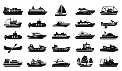 Collection of various boat and ship silhouettes © KHATUN