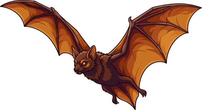 Flying brown bat with large spread wings