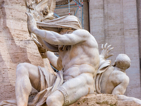 Italia, Lazio, Roma, Piazza Navona, fontana dei Quattro Fiumi, del Bernini.