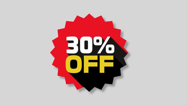 30 Percent Off Discount Sale Badge Animated Motion Graphic on transparent background. 30 Percent Off Red Promo Sticker Animation. Alpha channel