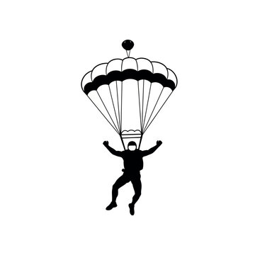 Person jumping with open parachute gear.