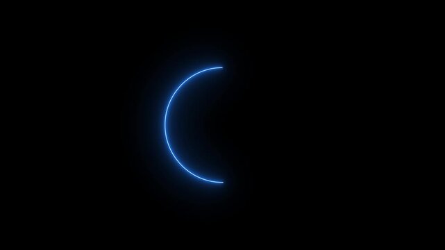Neon glowing blue animated circle preloader icon on black background 4k video animation
