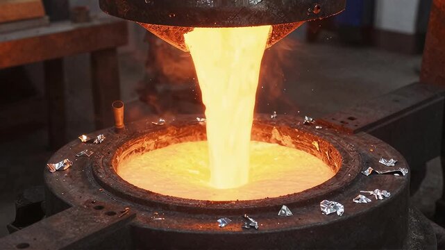 Molten Metal Pouring into a Mold for Casting