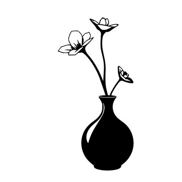 Ceramic vase set with elegant twisted neck and stable wide base featuring ceramic, flower, vase with line art, minimal black outline illustration and vector