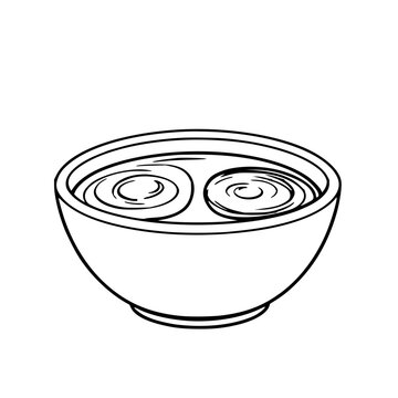 Sauce bowls set with dual connected chambers for different dips featuring ceramic, black line art, glyph style illustration with closed path vector and kitchenware