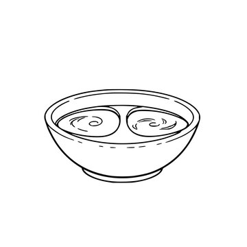 Sauce bowls set with dual connected chambers for different dips featuring ceramic, black line art, glyph style illustration with closed path vector and kitchenware
