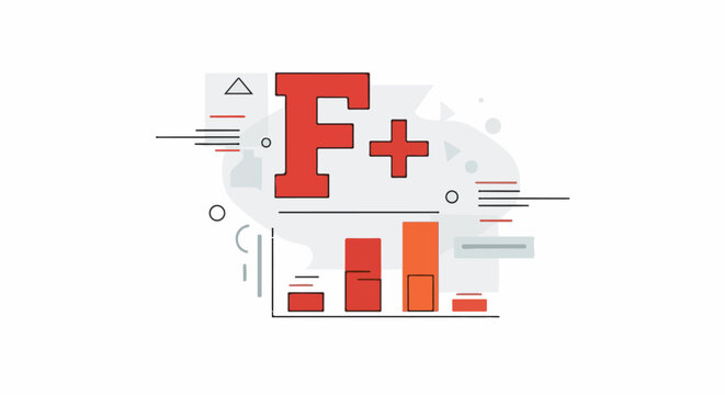 Abstract graphic with F+ grade and bar chart