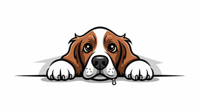 Adorable cartoon dog peeking over a surface with drool