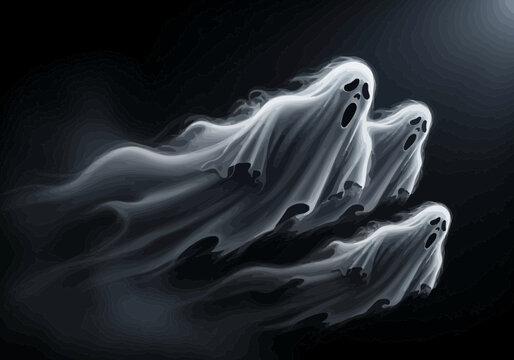 Three ghostly apparitions flying through the darkness.