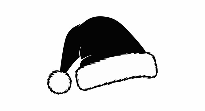 Black silhouette of a fuzzy trim Santa hat with a pom-pom