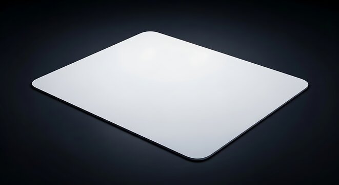 Blank white rectangular mouse pad with rounded corners isolated on dark background for product design mockup template