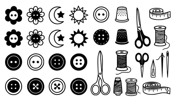 Sewing Button and Tailoring Supplies Hand Drawn Doodle Icon Collection
