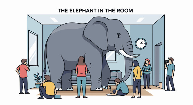 An elephant is in a room with people