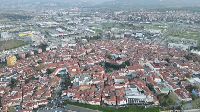 Birds eye overview of Koper old town and suburbs