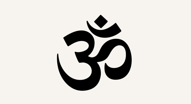 Om symbol, yoga icon, sacred sound, Hinduism sign, black vector graphic