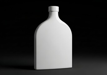 Isolated white flat bottle for liquid packaging mockup with matte finish and elegant silhouette on dark background