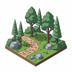 Fototapeta premium A serene forest landscape with trees and a winding path.