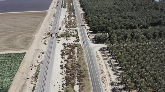 Highway 111 and Agriculture in Salton Sea Basin Mecca California Drone