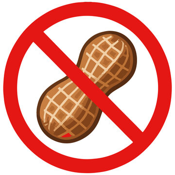 No peanuts sign, red circle with peanuts prohibited symbol