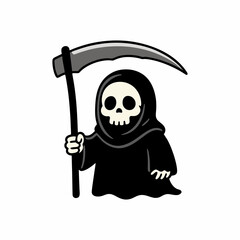 Fototapeta premium Cute cartoon grim reaper holding a scythe isolated on white background