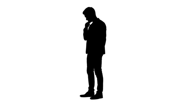 Businessman silhouette, black suit illustration, professional man icon, thinking pose