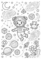 Naklejka premium little traveler to other worlds coloring page