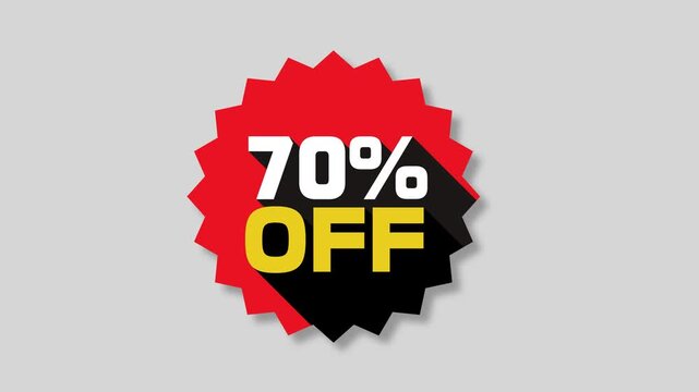 70 Percent Off Discount Sale Badge Animated Motion Graphic on transparent background. 70 Percent Off Red Promo Sticker Animation. Alpha channel