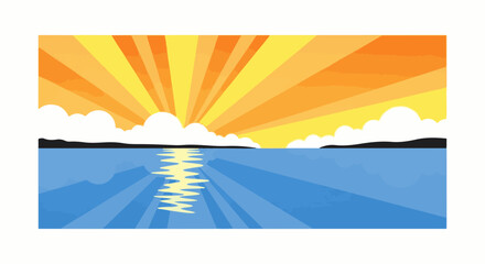Obraz premium A stylized sunrise over a calm blue ocean with reflection