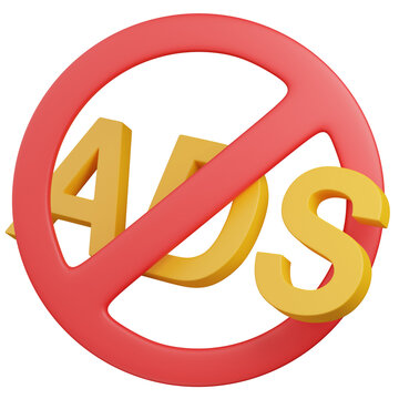 3d render No Ads Sign with Red Circle and Yellow Text icon 