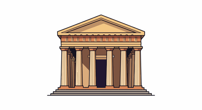 A classical temple with Doric columns and a triangular pediment, isolated on white