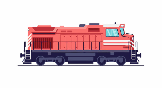 A minimalist illustration of a red train engine with a blue undercarriage