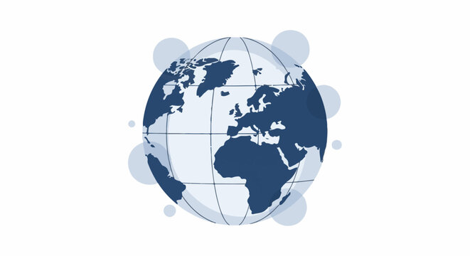 Blue globe with light blue circles on white background