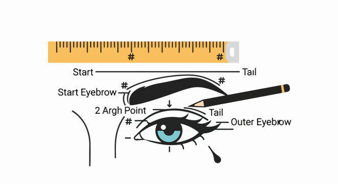 Diagram illustrating eyebrow shaping and measurement with a ruler