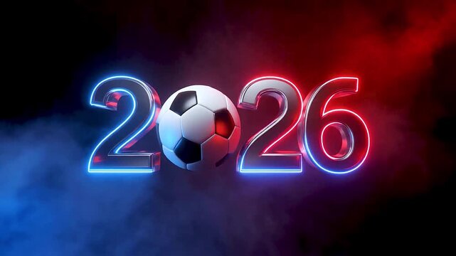 Cinematic, ultra sharp detailed design featuring the typography 2026 where the 0 is replace smoky red and blue neon lights animation video
