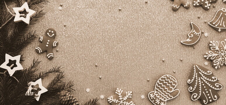 Christmas Gingerbread Cookies And Festive Holiday Background Collection