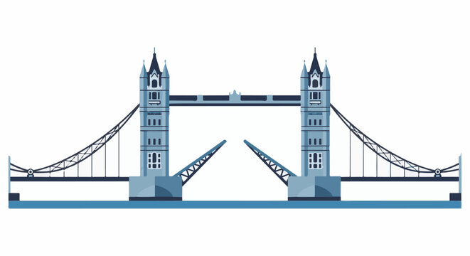 Stylized illustration of a famous bridge with opened bascules over a river