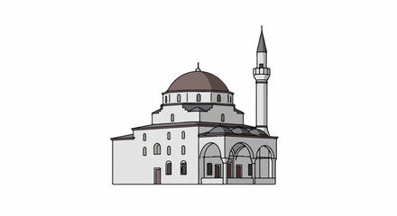 Fototapeta premium Stylized depiction of a white mosque with a brown dome and a tall minaret