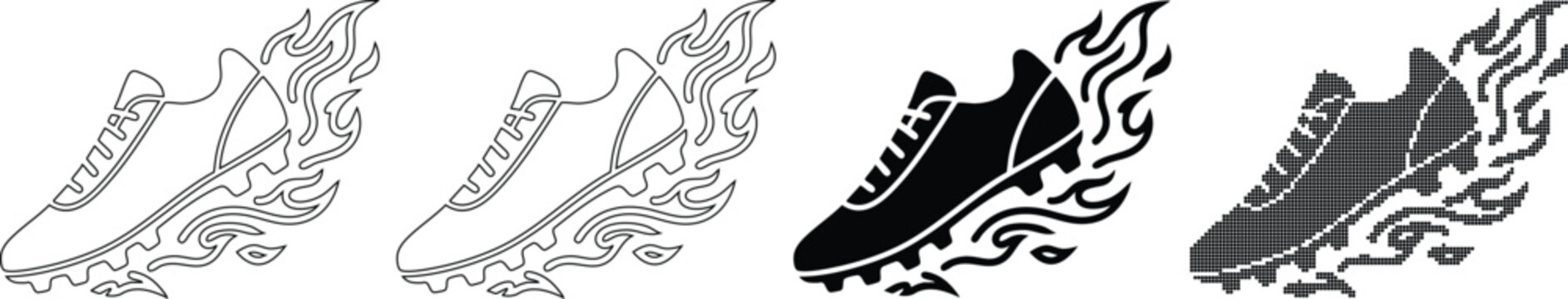 Soccer cleat with flame trail vector illustration showing sport speed power and fast motion performance designs.