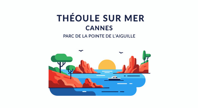 Stylized coastal landscape with text overlay