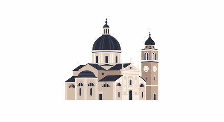 Obraz premium Stylized pixel art depiction of a grand building with domes and a clock tower