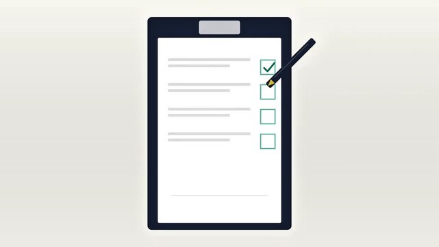Animated Checklist Completion and Signature on Clipboard for Task Management and Approval Process