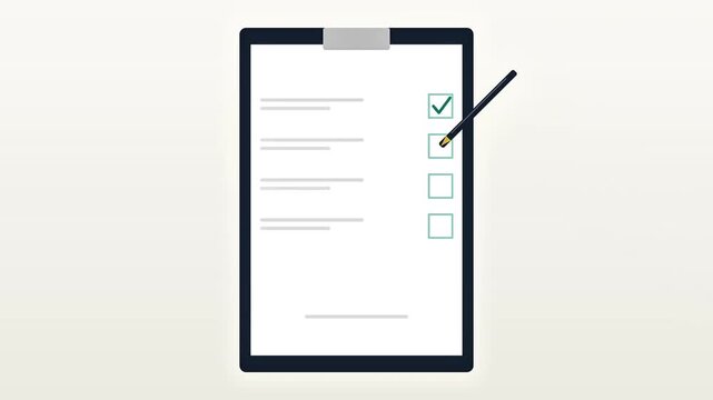 Checklist animation with pen marking tasks and signing document, perfect for business success concept