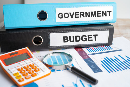 Government, BUDGET. Binder data finance report business with graph analysis in office.