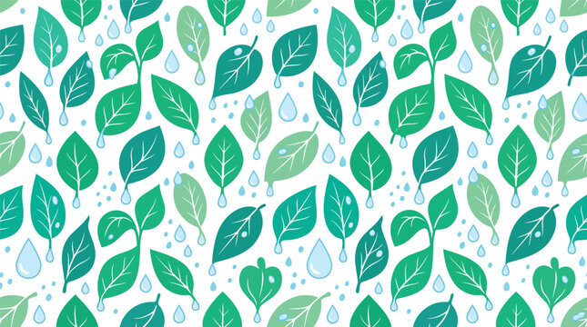 Rainy Season Botanical Flat Illustration Rain Drop Pattern Layout Minimal Two-Tone Design