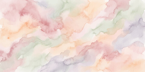 Fototapeta premium Soft, flowing watercolor washes in pastel shades of pink, orange, green, and purple create an abstract and ethereal background, evoking a sense of calm and creativity.