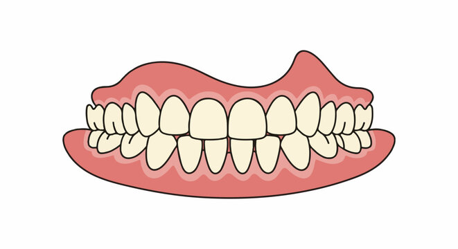 A cartoon illustration shows a full set of upper and lower teeth, with some missing
