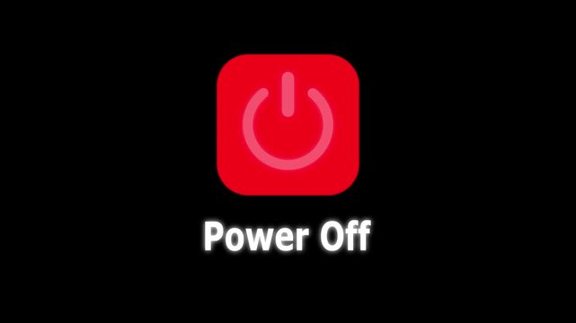 A deep red power off button icon with a glowing symbol representing the ability to safely shut down deactivate or turn off any connected device
